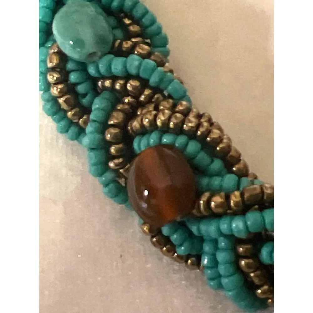Turquoise Glass Bead Braided Necklace -- 18